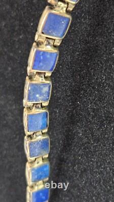 Collier vintage en argent 950 et lapis-lazuli de 18 pouces