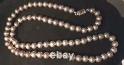 Collier vintage en argent sterling 925 à perles rondes de 30 pouces de long / 75 grammes 8mm