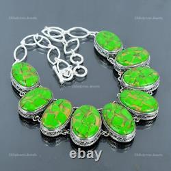Collier vintage en argent sterling 925 avec chaîne en turquoise verte en cuivre naturel pour femme