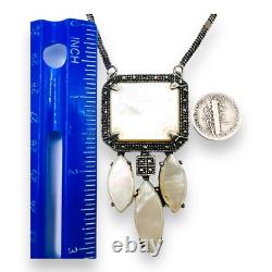 Collier vintage en argent sterling 925 avec marcassite et perles de 19 pouces 5366