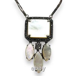 Collier vintage en argent sterling 925 avec marcassite et perles de 19 pouces 5366