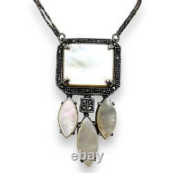 Collier vintage en argent sterling 925 avec perles et marcassite de 19 pouces 5366