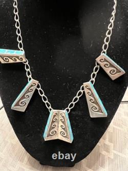 Collier vintage en argent sterling et turquoise navajo par Jackson Nez 17