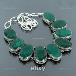 Collier vintage en chaîne avec pendentif en émeraude zambienne en argent sterling 925