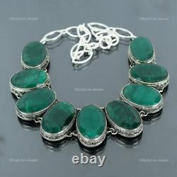 Collier vintage en chaîne avec pendentif en émeraude zambienne en argent sterling 925