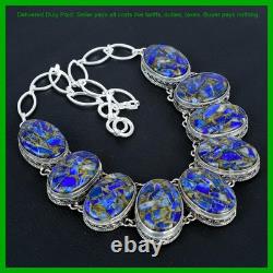 Collier vintage en chaîne en argent sterling 925 avec gemme en sodalite cuivrée ovale