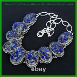 Collier vintage en chaîne en argent sterling 925 avec gemme en sodalite cuivrée ovale