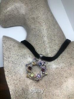 Couronne de pierres précieuses vintage Collier ras du cou Déco 925 en argent sterling