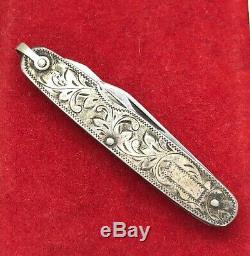 Couteau De Poche Pliant Orné Antique En Argent Sterling Vintage Art Nouveau