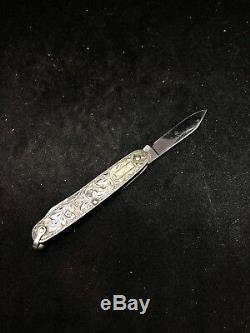 Couteau De Poche Pliant Orné Antique En Argent Sterling Vintage Art Nouveau