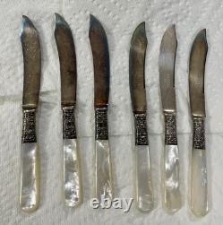 Couteaux vintage en nacre (16), fourchette de service et louche avec colliers en argent sterling