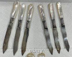 Couteaux vintage en nacre (16), fourchette de service et louche avec colliers en argent sterling