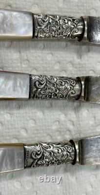 Couteaux vintage en nacre (16), fourchette de service et louche avec colliers en argent sterling