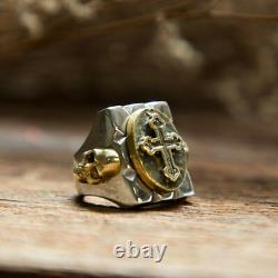 Croix Jésus anneau mexicain argent sterling 925 laiton Biker crâne vintage Christ