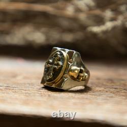 Croix Jésus anneau mexicain argent sterling 925 laiton Biker crâne vintage Christ