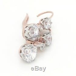 Cru Antique De Diamants Art Déco De 3,55 Ct À Levier En Or 14k Sur Des Boucles D'oreilles
