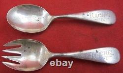 Cuillère Spork Vintage pour Bébé Poignée Gravée Personnalisée en Argent Sterling Marqueur Estampillé