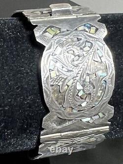 DOIT AVOIR Bracelet à maillons en argent sterling estampé/marqué VINTAGE 925 avec un motif en relief