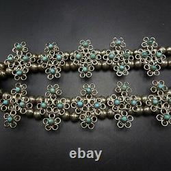 Délicatif Vintage Zuni Sterlingsilver Turquoise Serpent Oeil Squash Blossom Collier