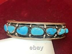 Domaine Vintage En Argent Sterling Cuff Bracelet Turquoise Amérindien Signé Hn