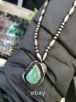 Doux! Collier Vintage Navajo Southwestern Sterling Silver & Turquoise Pendentif