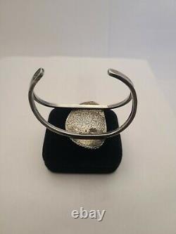 Edward Zuni Vintage Sterling Argent, Chevreuil Os Inlaid Cuff Bracelet
