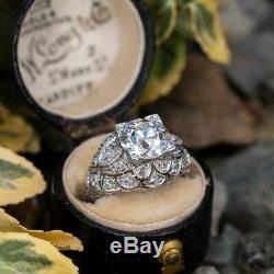 Edwardian Antique Vintage Fiançailles Anneau De Mariage 2 Ct Diamant 14k Or Blanc Fn