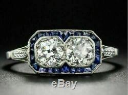 Edwardian Vintage & Antique Mariage En Or Blanc De Saphir Bague Fn 4 Ct Diamant