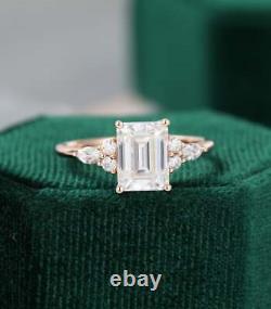 Emerald Diamant Vintage Unique Marquise Cluster Rose Silver Ring Lab Créé