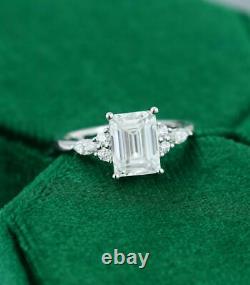 Emerald Diamant Vintage Unique Marquise Cluster White Silver Ring Lab Created