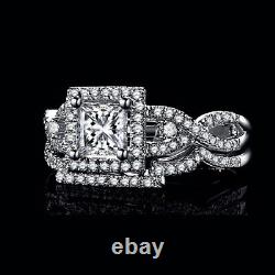 En français, le titre se traduit par : Ensemble de bagues de mariage nuptial en diamant de synthèse de 4 carats, plaqué or blanc 14 carats.