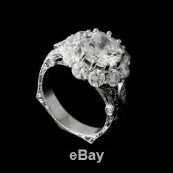 Engagement De Mariage Bague Vintage Rétro 2.1 Ct Diamant Rond 14k Plaqué Or