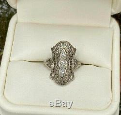 Engagement Filigrane Vintage Art Deco Ring 2 Ct Diamant Rond En Or Blanc 14k Plus