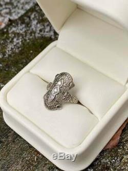Engagement Filigrane Vintage Art Deco Ring 2 Ct Diamant Rond En Or Blanc 14k Plus
