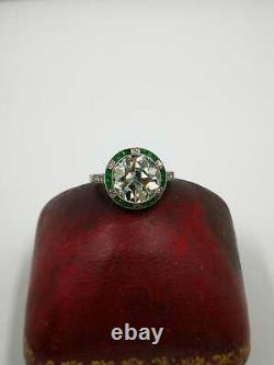 Engagement Vintage 2.6ct Diamond Art Déco Saphir 14k Or Blanc Sur Bague Halo