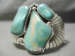 Énorme Bracelet Vintage En Argent Sterling Éclatant Avec Turquoise Navajo Royston