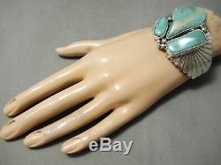 Énorme Bracelet Vintage En Argent Sterling Éclatant Avec Turquoise Navajo Royston