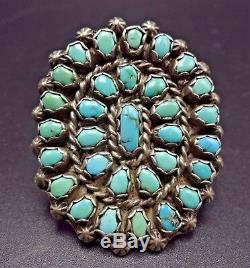 Énorme Old Vintage 1940 Navajo Sterling Silver & Turquoise Cluster Taille Ring 9,25