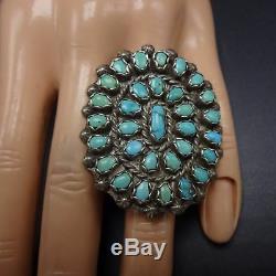 Énorme Old Vintage 1940 Navajo Sterling Silver & Turquoise Cluster Taille Ring 9,25