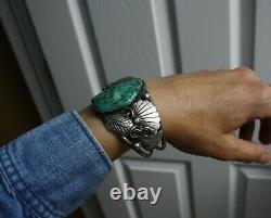 Énorme Vintage Amérindien Navajo Turquoise En Argent Sterling Bracelet