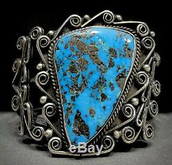 Énorme Vintage Navajo En Argent Sterling Kingman Turquoise Bracelet Manchette 100 Grammes