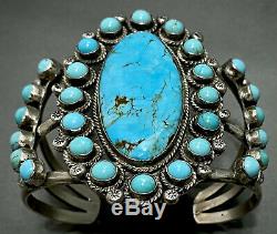 Énorme Vintage Zuni Carico Lac Turquoise En Argent Sterling Bracelet Grappe