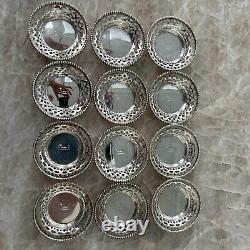 Ensemble de 12 plats à noix/beurre en argent sterling vintage, veuillez lire les détails.