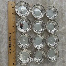 Ensemble de 12 plats à noix/beurre en argent sterling vintage, veuillez lire les détails.