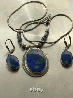 Ensemble de bijoux vintage en argent sterling avec turquoise : collier, pendentif, boucles d'oreilles
