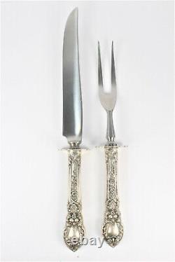 Ensemble de découpe de steaks Lunt Charles II avec manches en argent sterling vintage (2)