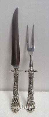 Ensemble de découpe de steaks Lunt Charles II avec manches en argent sterling vintage (2)