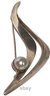 Épingle à broche d'artiste moderne en argent sterling vintage de Sigi Pineda avec perle