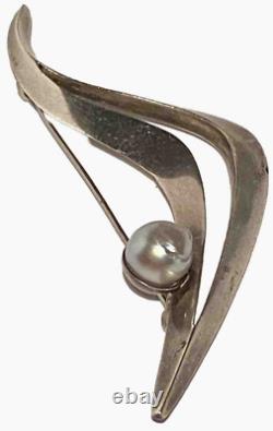 Épingle à broche d'artiste moderne en argent sterling vintage de Sigi Pineda avec perle