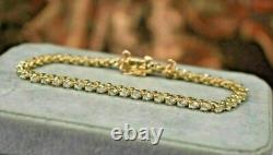 Estate Vintage 14k Or Jaune Sur 17ct Femmes Diamond Bracelet De Tennis 7 Pouces